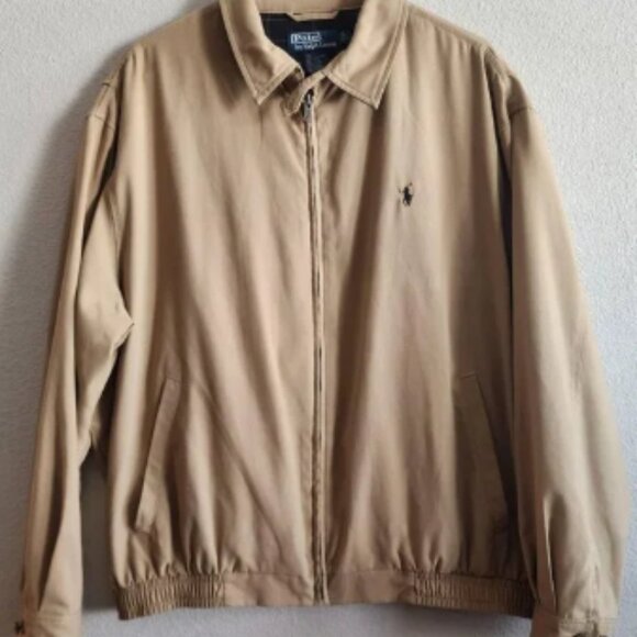 Polo Ralph Lauren Jacket Mens Large Tan Harrington Full Zip Classic Windbreaker - Picture 1 of 12